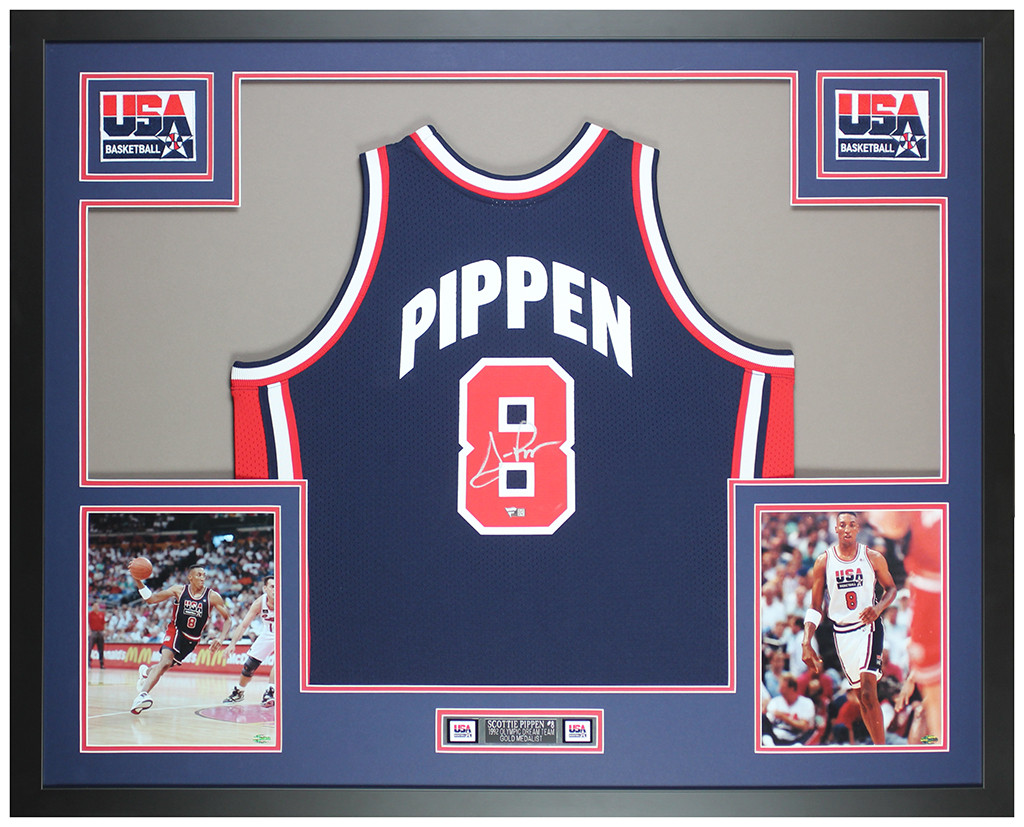 Scottie Pippen Autographed and Framed Team USA Jersey