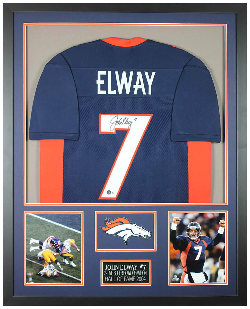 John Elway Autographed and Framed Denver Broncos Jersey