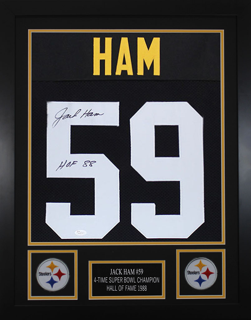 Jack Ham Framed and Autographed HOF 88 Black Steelers Jersey (24