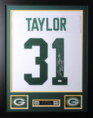 Jim Taylor Framed and Autographed HOF 76 White Packers Jersey Auto JSA Certified