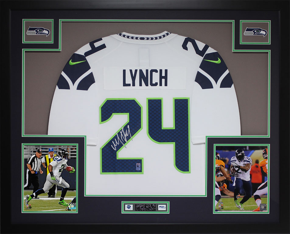 Marshawn Lynch Autographed and Framed White Seahawks Jersey