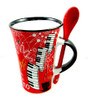 Cappuccino Mug with Spoon - Piano / Red