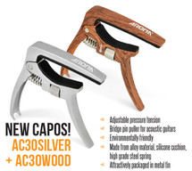 Aroma AC-30 Acoustic/Electric Guitar Capo in case - wood look or silver