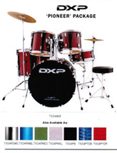 DXP PIONEER 5 PIECE Acoustic Drum Kit with Hardware, Cymbals and Throne - Assorted Colours