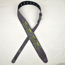 Flower and Leaves Embroidered Brown Suede Guitar Strap - MADE IN AUSTRALIA