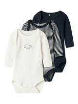 3 Pack Navy Long  Sleeve Bodysuit