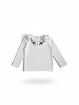 Zelda White Embroidered Long Sleeve Collar Top
