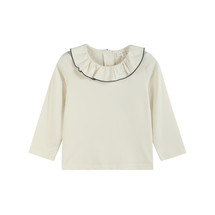  Mabel Cream/Navy Long Sleeve  Collar Top