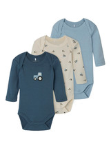 3 Pack Tractor Long  Sleeve Bodysuit