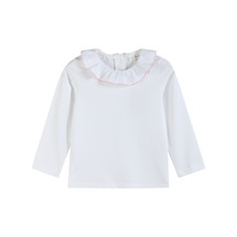 Frida White/Pink Long Sleeve  Collar Top