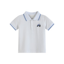 Magnus White/Blue Polo T-shirt with Tractor Embroidery