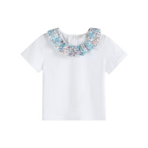 Edith White/Blue Floral Collar Top
