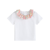Edith White/Pink Floral Collar Top