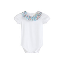 Edith White/ Blue Floral Frill Collar Bodysuit