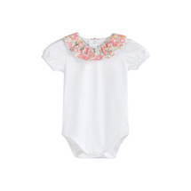 Edith White/ Pink Floral Frill Collar Bodysuit