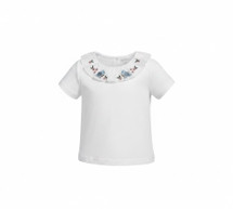 Zelda White Embroidered Short Sleeve Collar Top
