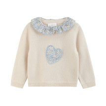 Claudia Cream/Blue Heart & Frill Knit Jumper