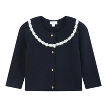 Hazel Navy Cardigan with Contrast Trim & Collar 