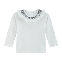 Viviana White/ Navy Smock Collar Top