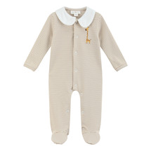 Mateo Light Brown Stripe Romper Suit with Giraffe Embroidery