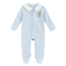 Mateo Blue Stripe Romper Suit with Lion Embroidery