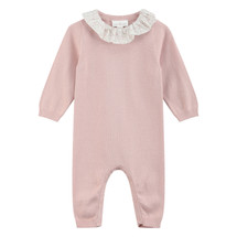 Flora Pink knitted Romper Suit with Floral Collar 
