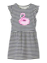 Yline Navy Stripe Dress with Flamingo