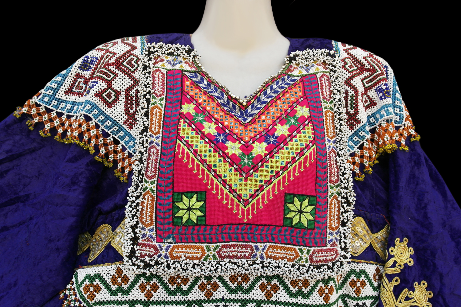 pashtun women ethnic clothes with beads and embroidery needlework