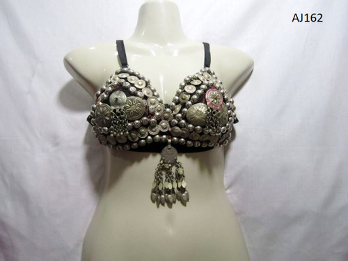 handmade tribal brassiere bra with metal buttons chains