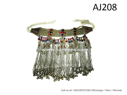 afghan kuchi necklaces with metal beads and stones