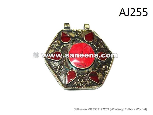 afghan kuchi pendants with coral stones