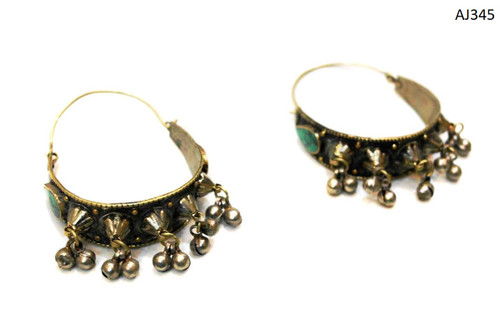 handmade afghan kuchi balochi tribal earrings with spikes bells