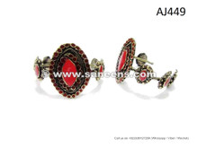 Dark Fusion Bellydance Bangles Kuchi Tribal Art Bracelets With Coral Gemstone