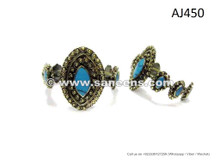 Afghan Kuchi Bangles With Turquoise Gems Bellydance Tribal Ethnic Bracelet