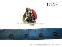 afghan jewelry ring with coral stone