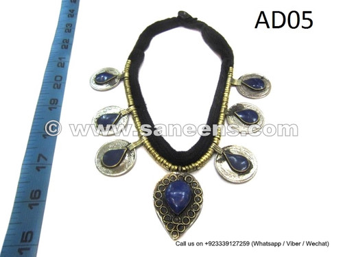afghan kuchi necklace with blue lapis stones