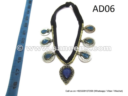 afghan kuchi tribal necklace with lapis and turquoise stones