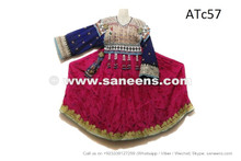 afghan kuchi coins frock in pink color