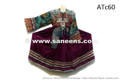 afghan kuchi ethnic dress in purple color