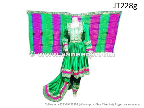 afghan wedding clohtes dress in green color