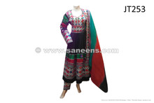 traditional afghan persian pashtun bridal wedding dress frock in black color