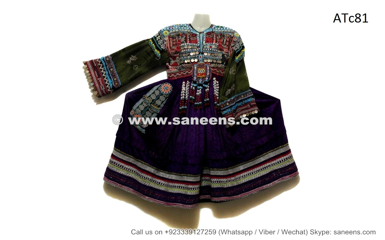 handmade tribal kuchi dress in dark violet velvet coins beads embroidery  work muslim ethnic costumes clothes apparels saneens wholesale store online