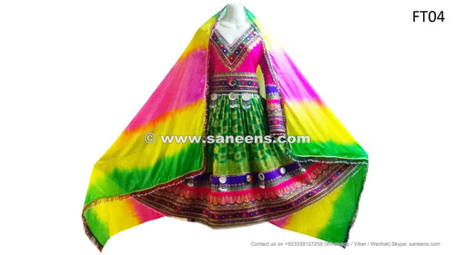 afghani dress in green pink color
