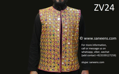 afghan traditional waistcoat in pink golden color