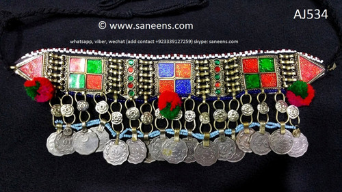 afghan jewelry, kuchi coins necklace