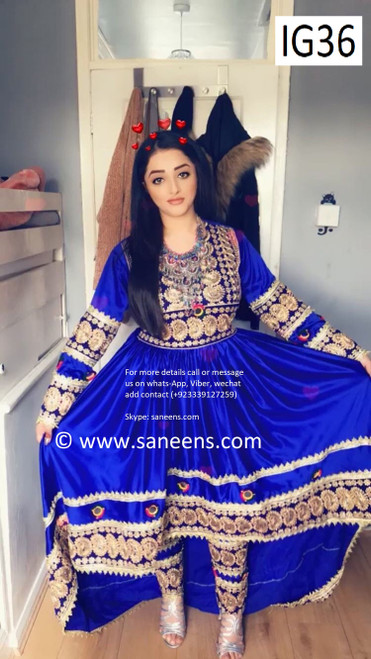 New afghan fashion gowns with beautiful embroidery  in blue color