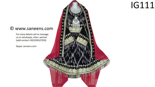 Traditional afghan nikkah dress with polli chain work