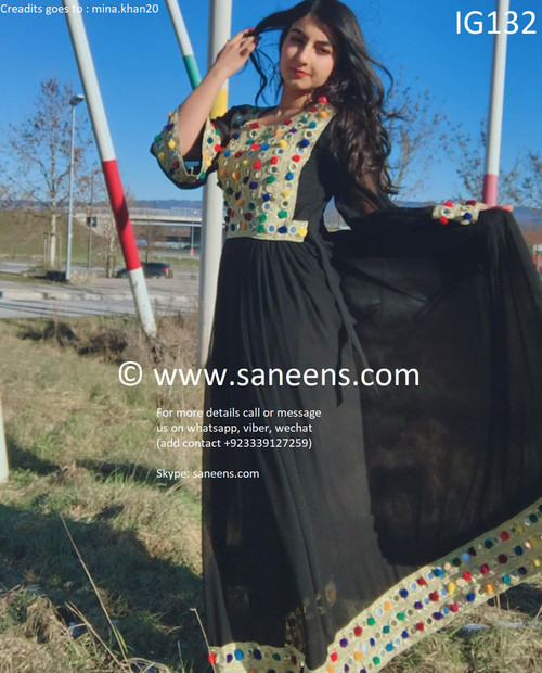 New afghan fashionable mirror work black dress by mina khan