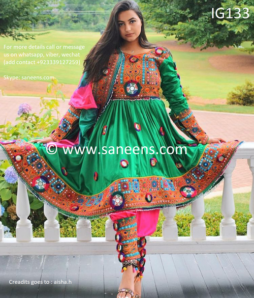 New afghan fashionable embroidery dress in green color