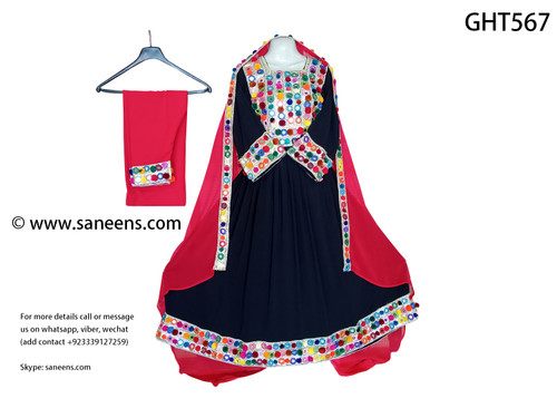 afghan fashion online handmade dress with mirror work